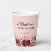 Gobelets En Papier Bourgogne rose Florale femme 50e anniversaire (Verso)