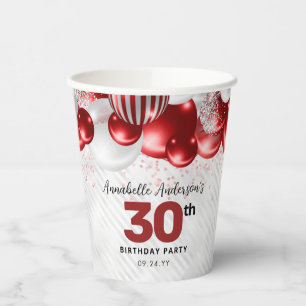 Gobelets En Papier Bourgogne Rouge argent ballon Parties scintillant