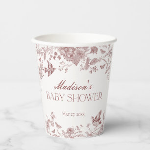 Gobelets En Papier Bourgogne Toile De Jouy Baby shower Floral Vintage