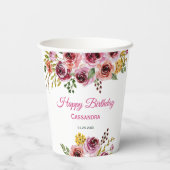 Gobelets En Papier Bourgogne violet Rose Rustique Floral Anniversaire (Verso)