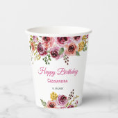Gobelets En Papier Bourgogne violet Rose Rustique Floral Anniversaire (Recto)