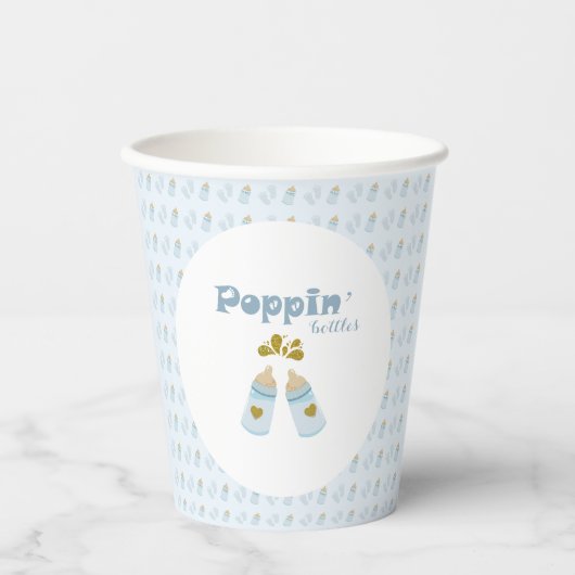 Gobelets En Papier Bouteilles bleu Poppin Boy Baby shower (Recto)