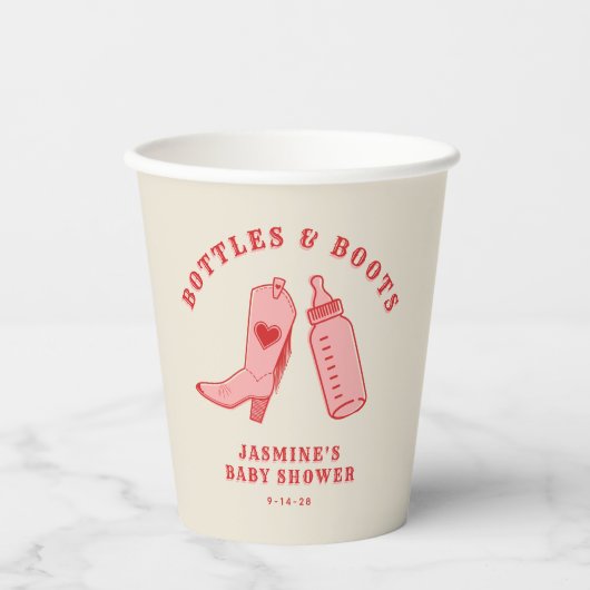 Gobelets En Papier Bouteilles & Bottes Cowgirl Western Baby shower ro (Recto)