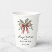 Gobelets En Papier Bow Aquarelle Rouge Simple Élégant Noël Holly (Recto)