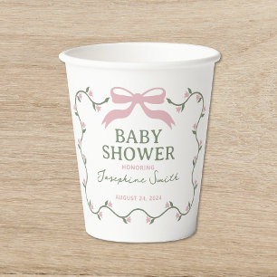 Gobelets En Papier Bow avec Baby shower de vigne à fleurs