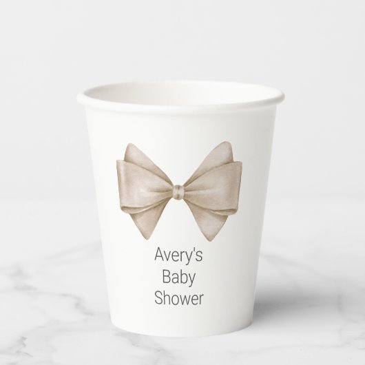 Gobelets En Papier Bow Beige Baby shower Boho moderne (Recto)