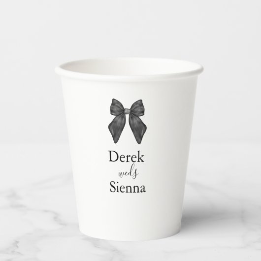 Gobelets En Papier Bow classique noir et blanc Mariage (Recto)