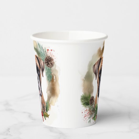 Gobelets En Papier Boxer Christmas Wreath Festive Pup (Gauche)