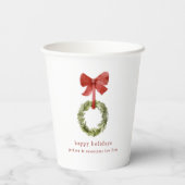 Gobelets En Papier Boxwood vert Noël couronne rouge Bow (Verso)