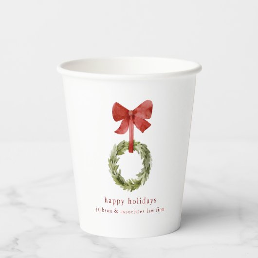 Gobelets En Papier Boxwood vert Noël couronne rouge Bow (Verso)