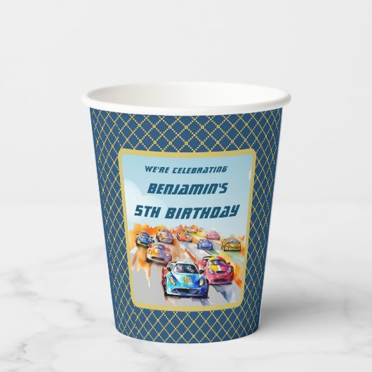 Gobelets En Papier Boy Auto Racing Thème 5ème anniversaire (Verso)