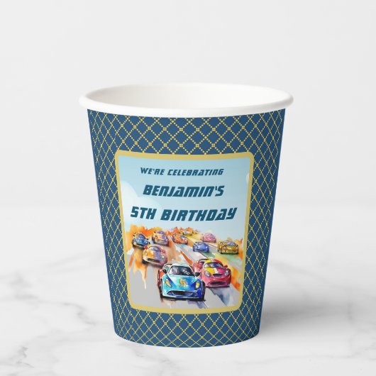 Gobelets En Papier Boy Auto Racing Thème 5ème anniversaire (Recto)