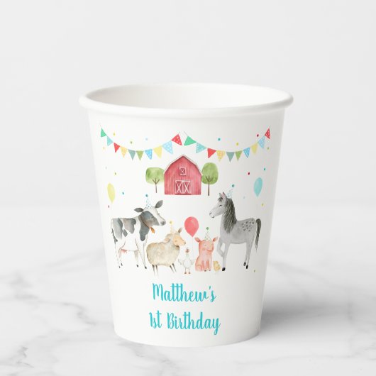 Gobelets En Papier Boy Farm Barnyard Anniversaire (Recto)