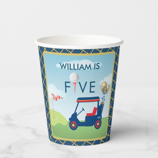 Gobelets En Papier Boy Golf Thème 5ème anniversaire (Verso)