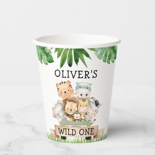 Gobelets En Papier Boy Jungle Wild One Birthday Tasses en papier (Recto)
