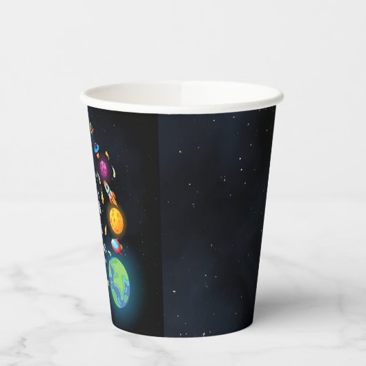 Gobelets En Papier Boy Planet Alien Stars Galaxie spatiale 1er annive (Gauche)
