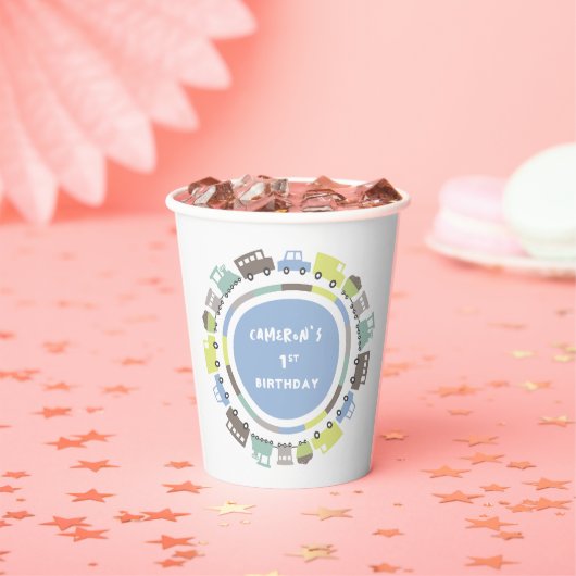 Gobelets En Papier Boys Jouets Pastel Blue Transport Enfant Fête d'an (Insitu)