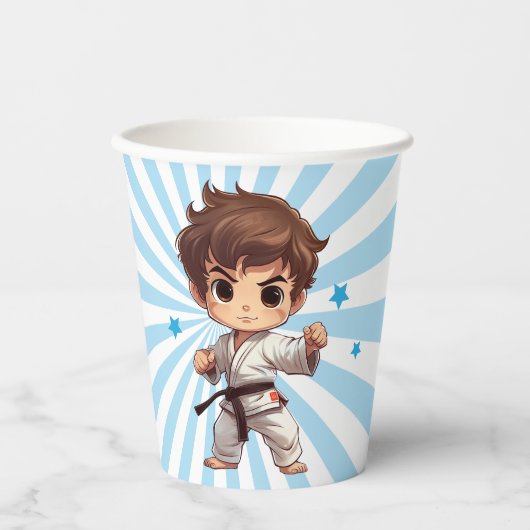 Gobelets En Papier Boy's Karate Martial Arts fête d'anniversaire (Recto)