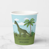Gobelets En Papier Brachiosaurus Dinosaur Ciel bleu Tropical Annivers (Recto)