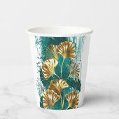 Gobelets En Papier Branche avec Feuilles d'or Ginko Biloba (Verso)