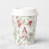Gobelets En Papier Branches de canneberges de Berry Rouge Monogramme  (Verso)