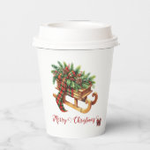 Gobelets En Papier Branches de semis en bois vert et rouge (Verso)