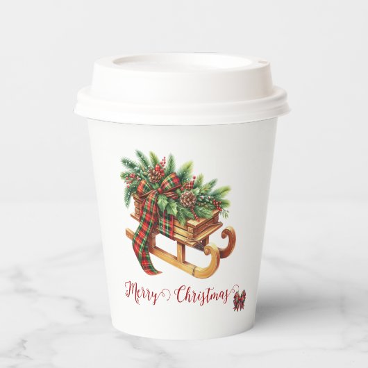 Gobelets En Papier Branches de semis en bois vert et rouge (Recto)