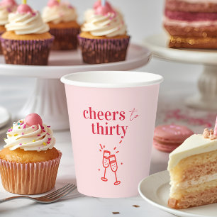 Gobelets En Papier Bravo à Trente Rose Fête du 30e anniversaire