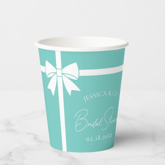 Gobelets En Papier Bride & Co Elegant White Bow Ribbon Fête des marié (Recto)