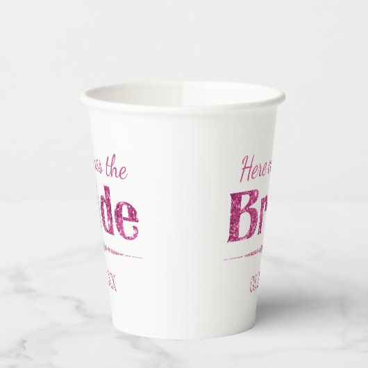 Gobelets En Papier Bride et diamants de Parties scintillant rose chau (Gauche)