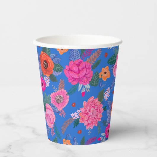 Gobelets En Papier Bright Fleur sauvage Pink Blue fête d'anniversaire (Recto)