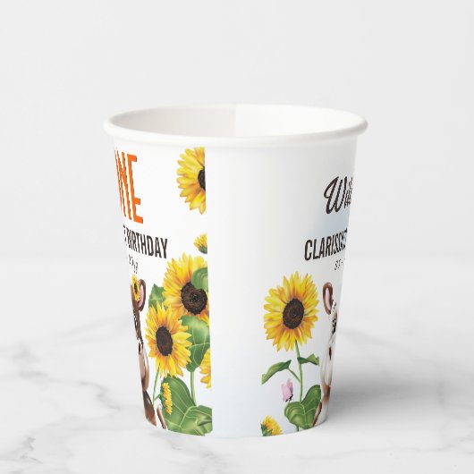 Gobelets En Papier Brown vache tournesol fille premier anniversaire (Gauche)