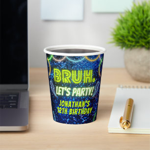 Gobelets En Papier Bruh Faisons la fête Neon Glow Blue Green Annivers
