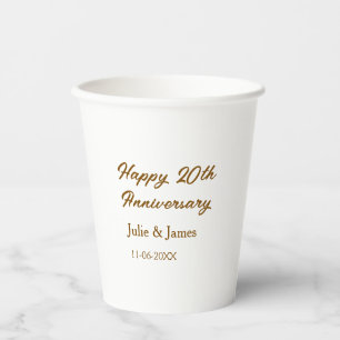 Gobelets En Papier Brun doré joyeux 20e anniversaire nom datsimple