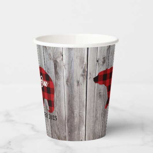 Gobelets En Papier Buffalo Plaid Bear Wild One Boy 1ère fête d'annive (Gauche)
