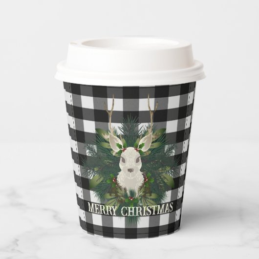 Gobelets En Papier Buffalo Plaid Festin Reindeer Noël (Verso)
