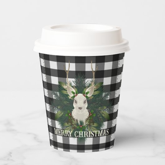 Gobelets En Papier Buffalo Plaid Festin Reindeer Noël (Recto)