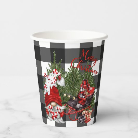 Gobelets En Papier Buffalo Plaid Gnome Christmas (Verso)