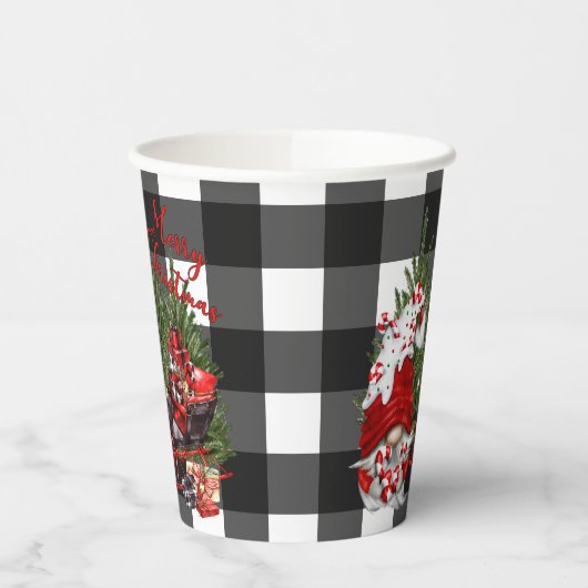 Gobelets En Papier Buffalo Plaid Gnome Christmas (Gauche)