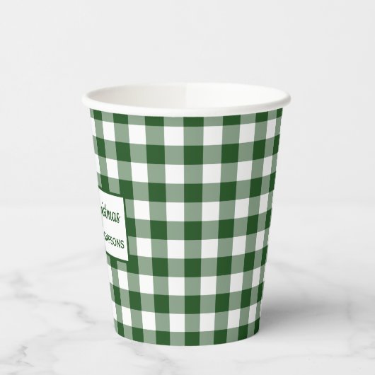 Gobelets En Papier Buffle blanc vert Chèque Nom Noël (Gauche)