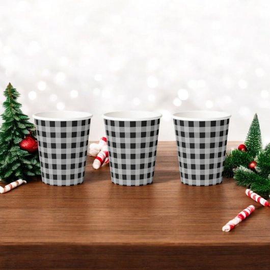 Gobelets En Papier Buffle gris noir Plaid Holiday