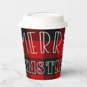 Gobelets En Papier Buffle noir rouge plaqué À damiers Joyeux Noël (Gauche)