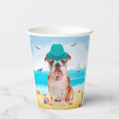 Gobelets En Papier Bulldog anglais sur la plage (Verso)