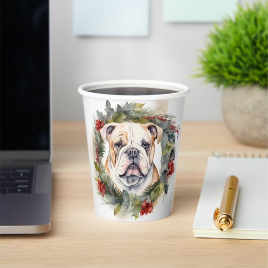 Gobelets En Papier Bulldog Christmas Wreath Festive Pup (Insitu)