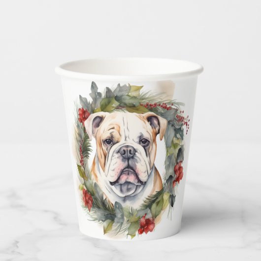 Gobelets En Papier Bulldog Christmas Wreath Festive Pup (Recto)