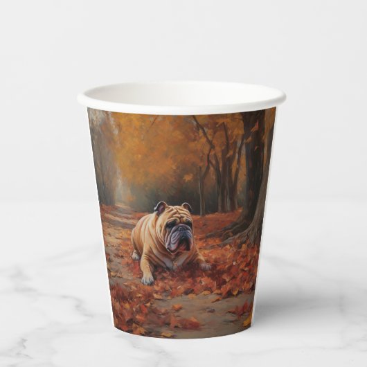 Gobelets En Papier Bulldog en automne Feuilles automne Inspire (Recto)