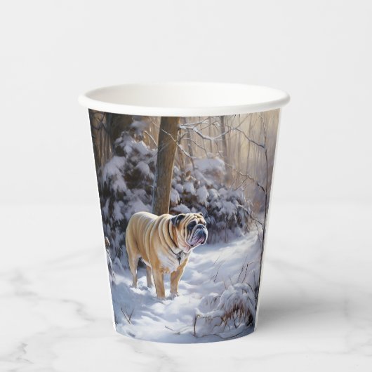 Gobelets En Papier Bulldog Qu'Il Neige Noël Brossé (Recto)