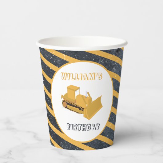 Gobelets En Papier Bulldozer Construction Camion Anniversaire Garçon (Verso)