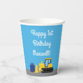 Gobelets En Papier Bulldozer mignonne 1er anniversaire fêtjournée de  (Verso)