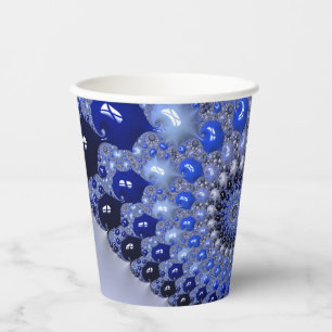 Gobelets En Papier Bulles fractales Ombre Bleu Abstrait